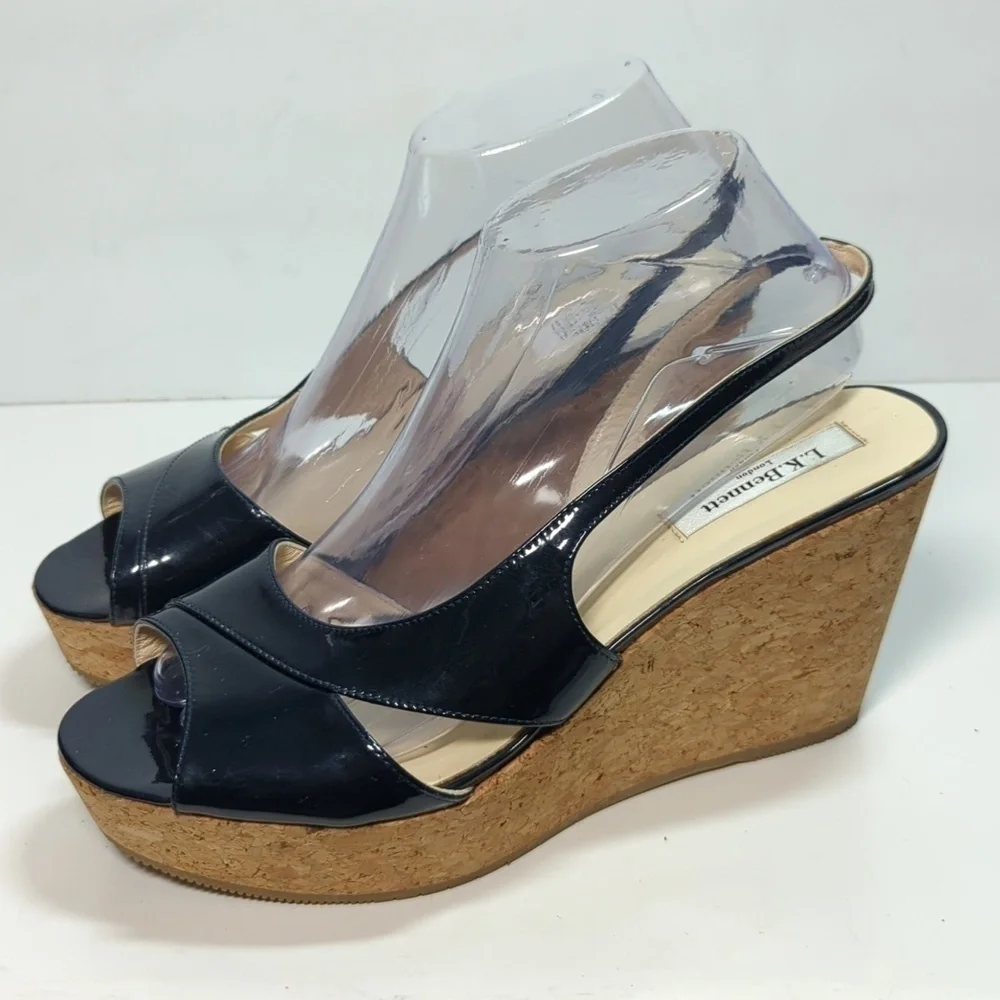 L.K. Bennett Adelia swingback cork wedge platform shoes women size 9.5 EU 40
